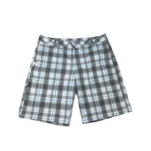 Fila Sport Golf Shorts Men's 38 White Turquoise Black Plaid Tech Stretch Pockets